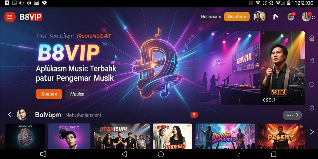 Tampilan screenshot utama B8VIP dengan fitur gameplay musik.