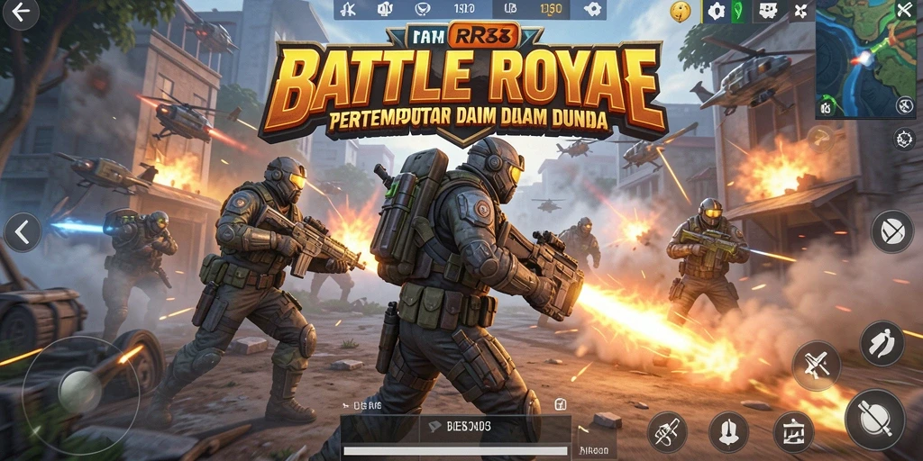 Screenshot gameplay RR33 yang penuh aksi dan strategi Battle Royale.